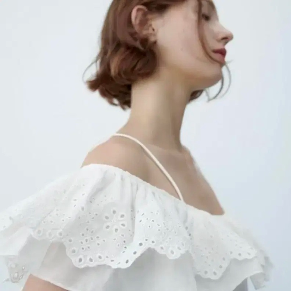 ZARA White Embroidered Ruffle Bodysuit - Picture 2 of 8